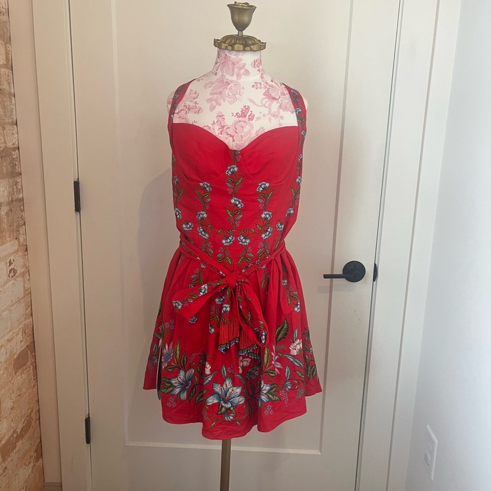 NWT Farm Rio 
Sweet Bloom Bouquet Red Sleeveless Mini Dress